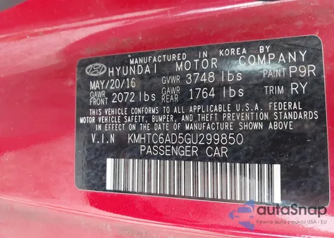 2016 Hyundai Veloster from USA, damaged, VIN KMHTC6AD5GU299850